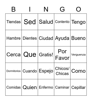 Spanish WK 6 Bingo Card