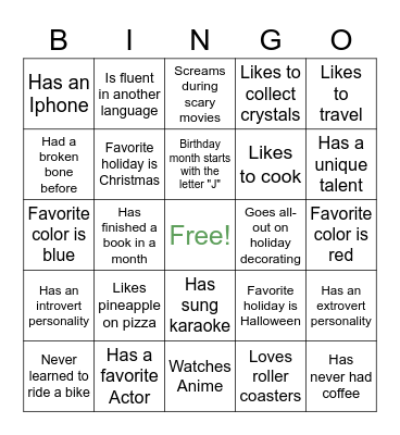 Peer to Peer Bingo Card