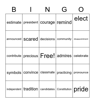 Vocabulary Bingo Card