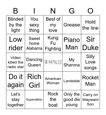 The 70's Bingo Card