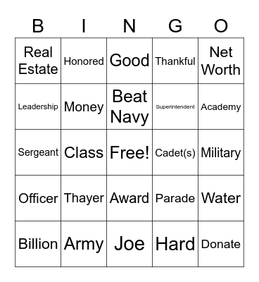 Thayer Award Bingo Card