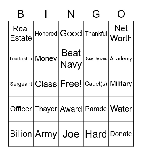 Thayer Award Bingo Card