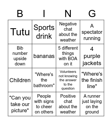 Chicago Marathon Bingo Card