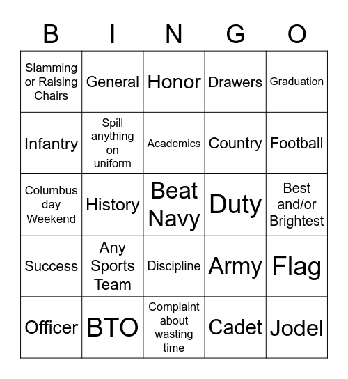 Thayer Dinner Bingo Card