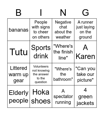 Chicago Marathon Bingo Card