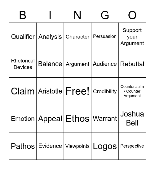 Intro to Rhetoric Bingo! Bingo Card