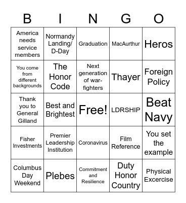 Kenn Fisher Bingo Card