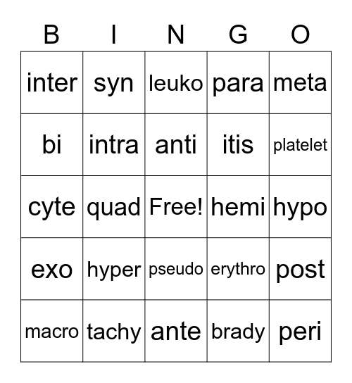Med Term Ch 4 Review Bingo Card