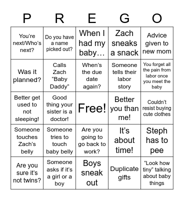 Stephanie's Baby Shower Bingo Card