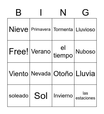 El tiempo/Las estaciones Bingo Card