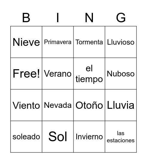 El tiempo/Las estaciones Bingo Card