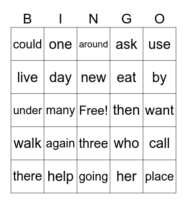1-2a Bingo Card