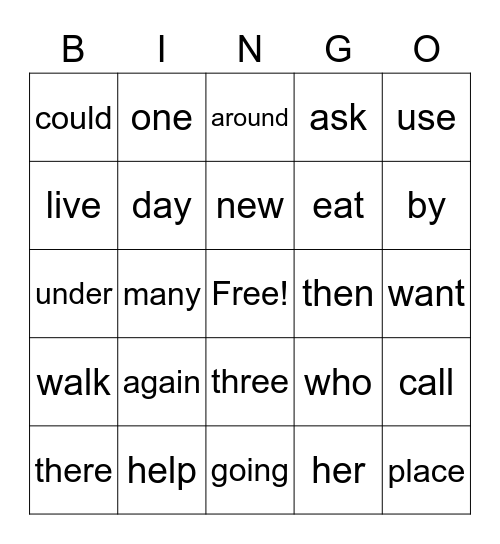 1-2a Bingo Card