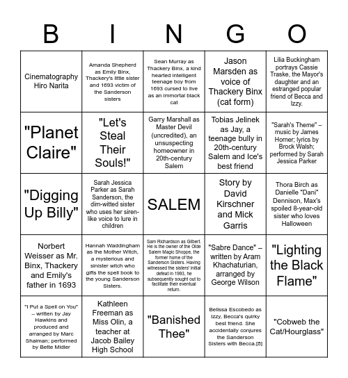 HOCUS POCUS Bingo Card