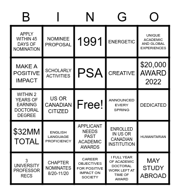 Untitled Bingo Card