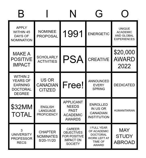 Untitled Bingo Card