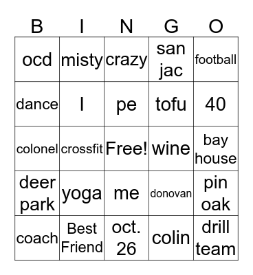 Misty Bingo Card