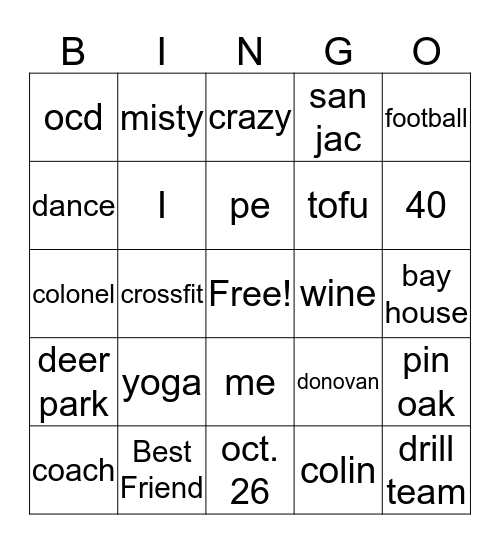 Misty Bingo Card