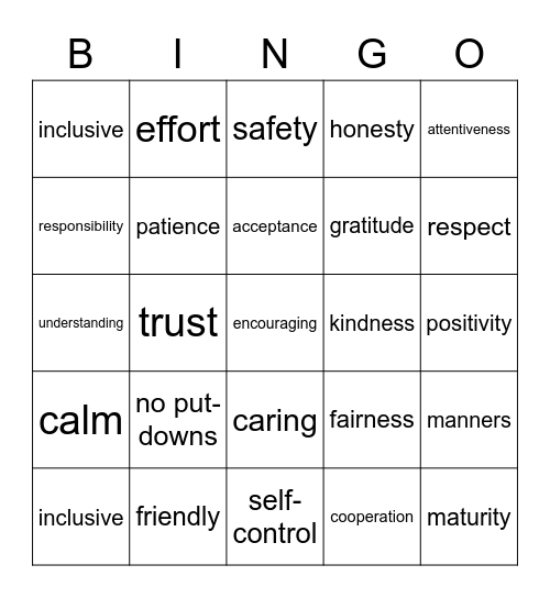 Social Contract Bingo Card