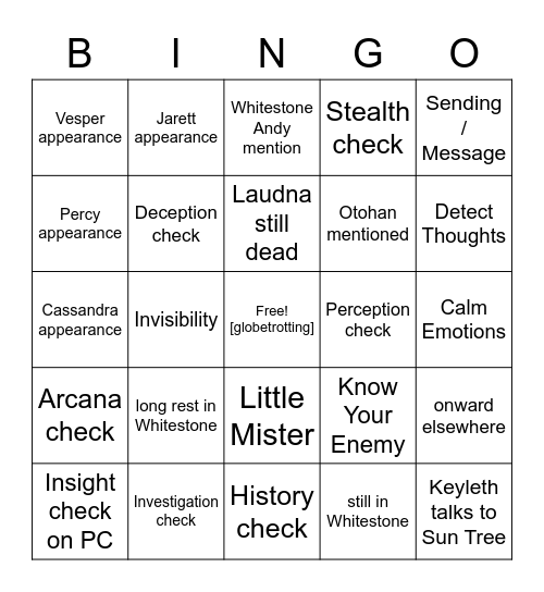 I'll Come Home Over My Dead Body [Critical Role 3.36] Bingo Card