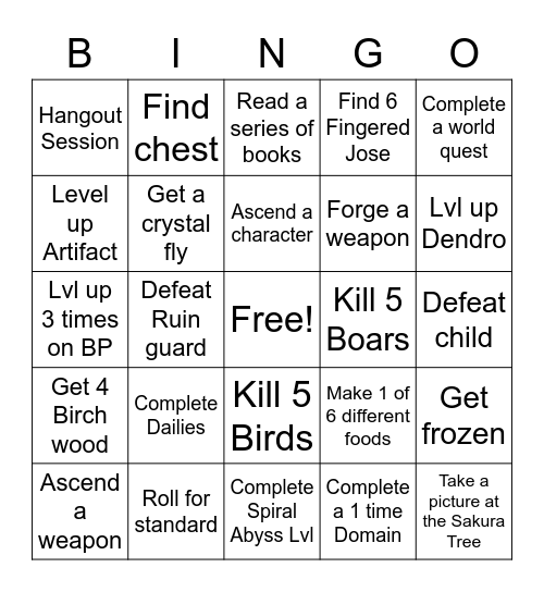 Untitled Bingo Card