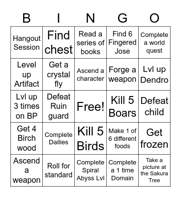 Genshin Bingo Card