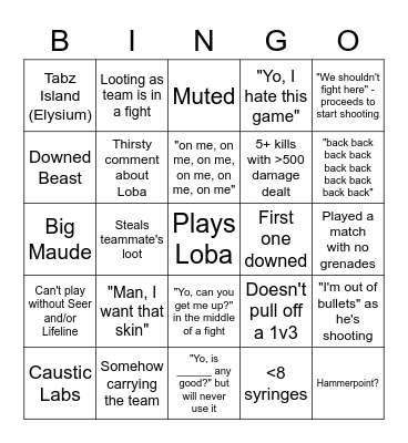 Apex w/Tabz Bingo Card