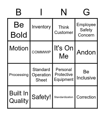 Factory Zero Bingo Card