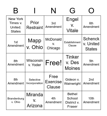 Civil Liberties Bingo Card