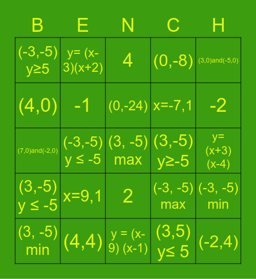 Benchmark Bingo Card