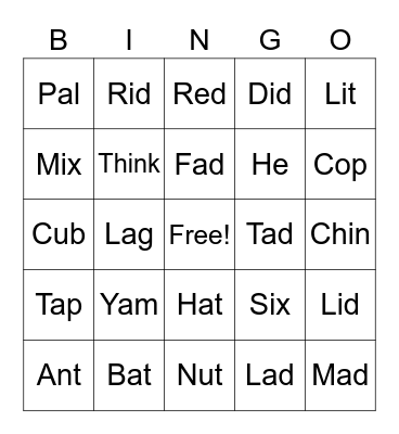 C5 Lesson 2 Book D Phonics Bingo Card