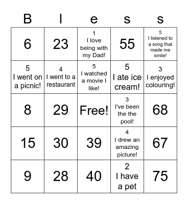 Number Bingo 1-7 Bingo Card
