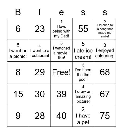 Number Bingo 1-7 Bingo Card