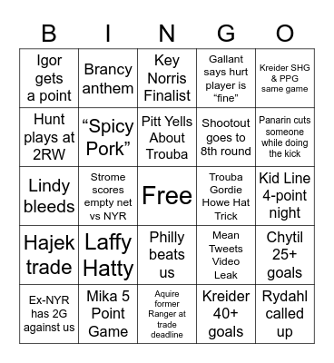 NYR 2022-23 Bingo Card
