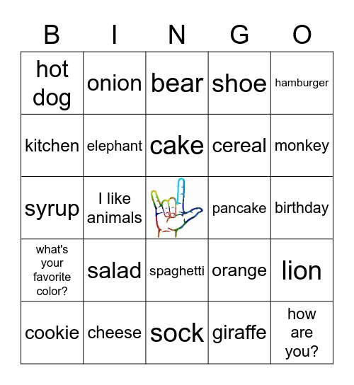 ASL Vocabulary Bingo Card