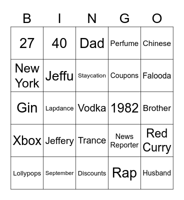 Jeff's Big 40 Bingo Card