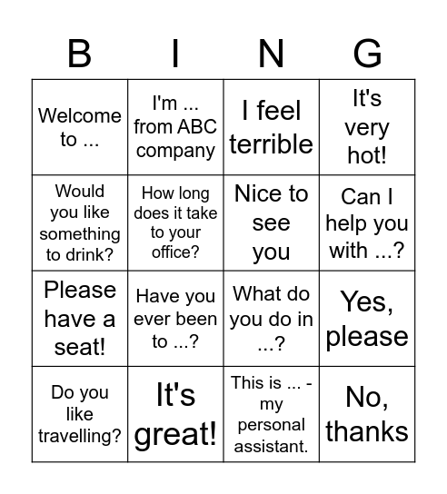 Greeting visitors Bingo Card