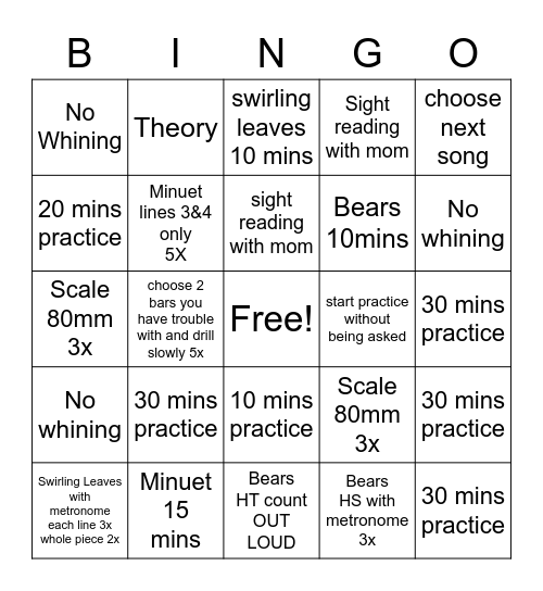 Sophie Bingo Card