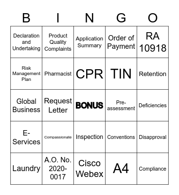Regulatory BINGO Card
