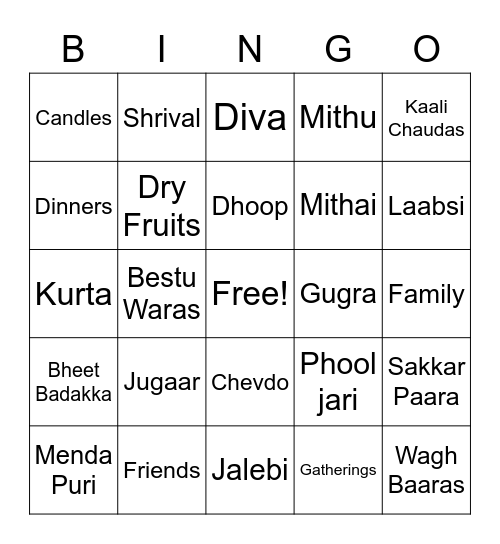 The Diwali Bingo Card