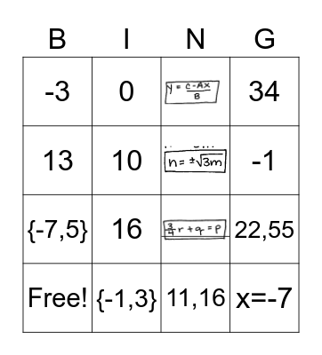 Algebra 1 Unit 2a Test Review Bingo Card