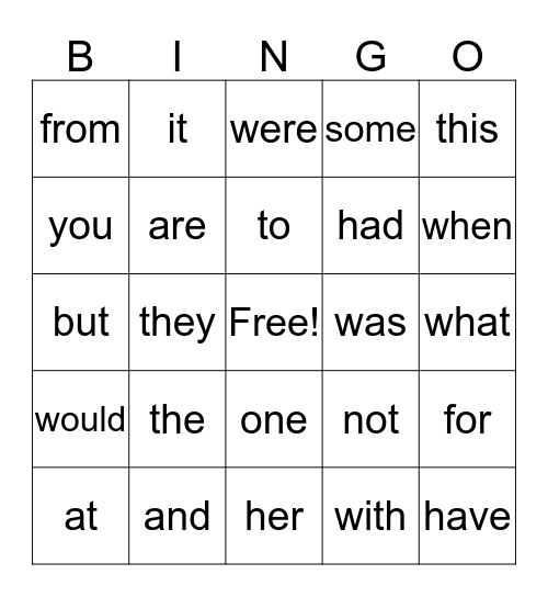 First Grade Bingo Card