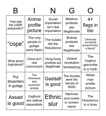 Tankie Bingo Card
