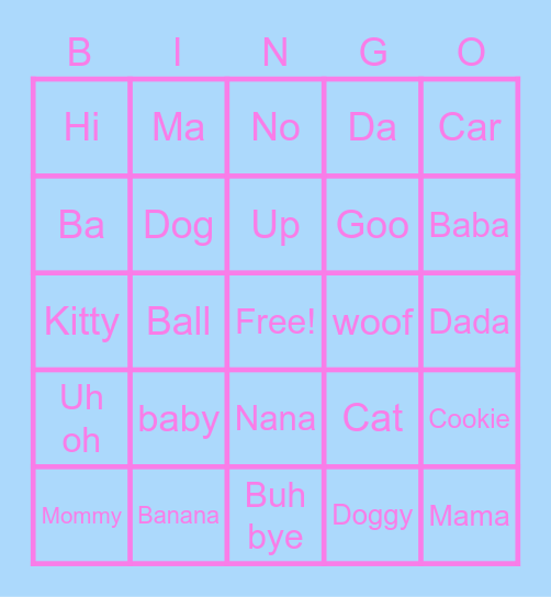 Baby Word Bingo Card