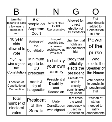 Constitution Bingo Card