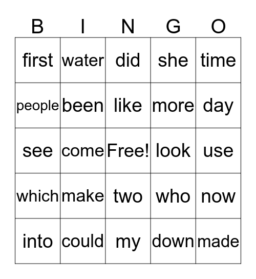 First Grade Bingo #2 Bingo Card