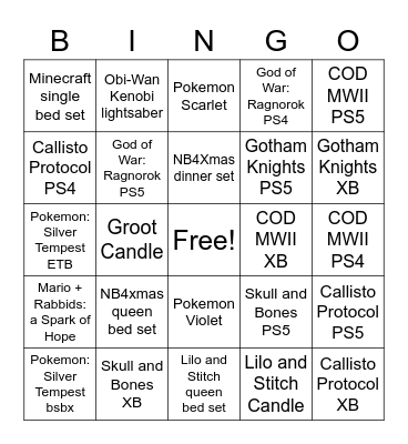 Preorder Bingo Card