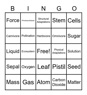 Science Review Bingo Card