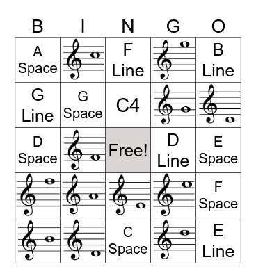 Treble Clef Bingo Card