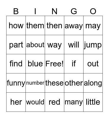 First Grade Bingo #3 Bingo Card